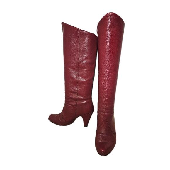 Vintage 60s/70s Leather Burgundy Knee Boots 7M - Picture 3 of 9